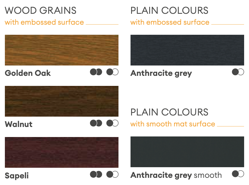 uPVC colour and finish options — wood grains and plain colours